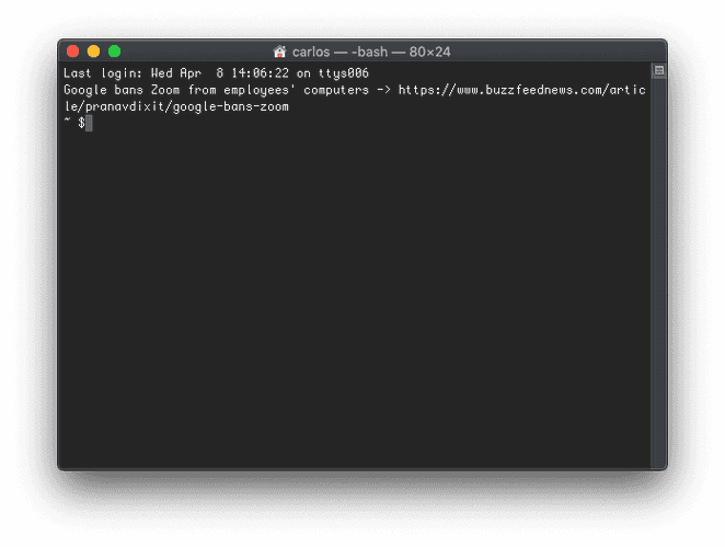 terminal with initial message